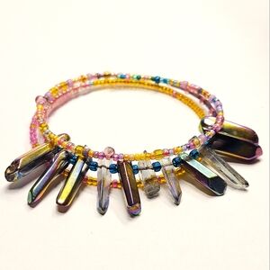 Rainbow Luster Quartz Beaded Memory Bracelet